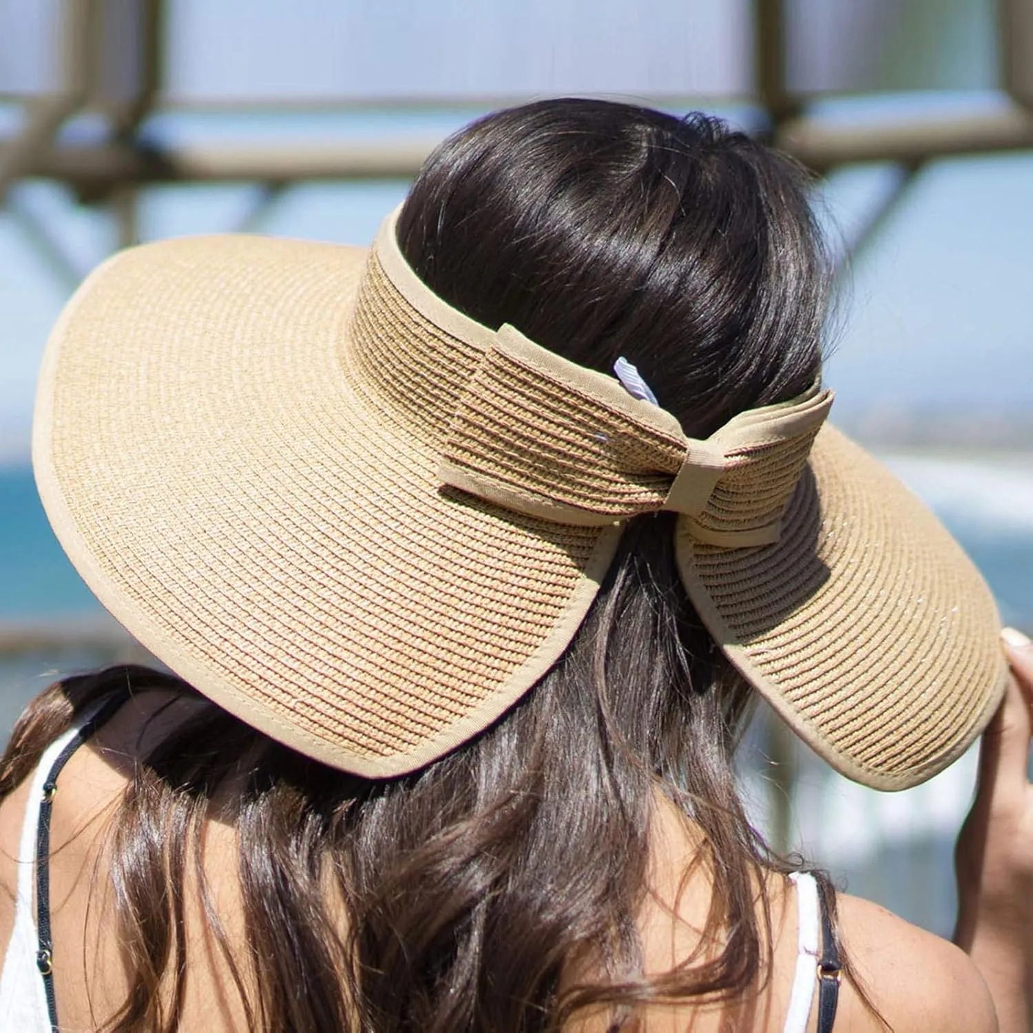 Womens Outdoor Beach Sun Hat Wide-Brim Summer Straw Hat