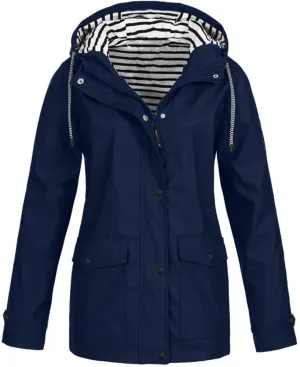 Women's Raincoats Windbreaker Rain Jacket Waterproof Lightweight Outdoor Hooded Trench Coats