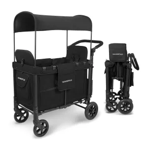 WONDERFOLD W2 Original   Stroller Wagon (2 Seater) - Collapsible Wagon Stroller with Seats with 5-Point Harnesses, Easy-Access Door, and Adjustable Sun Canopy, Black