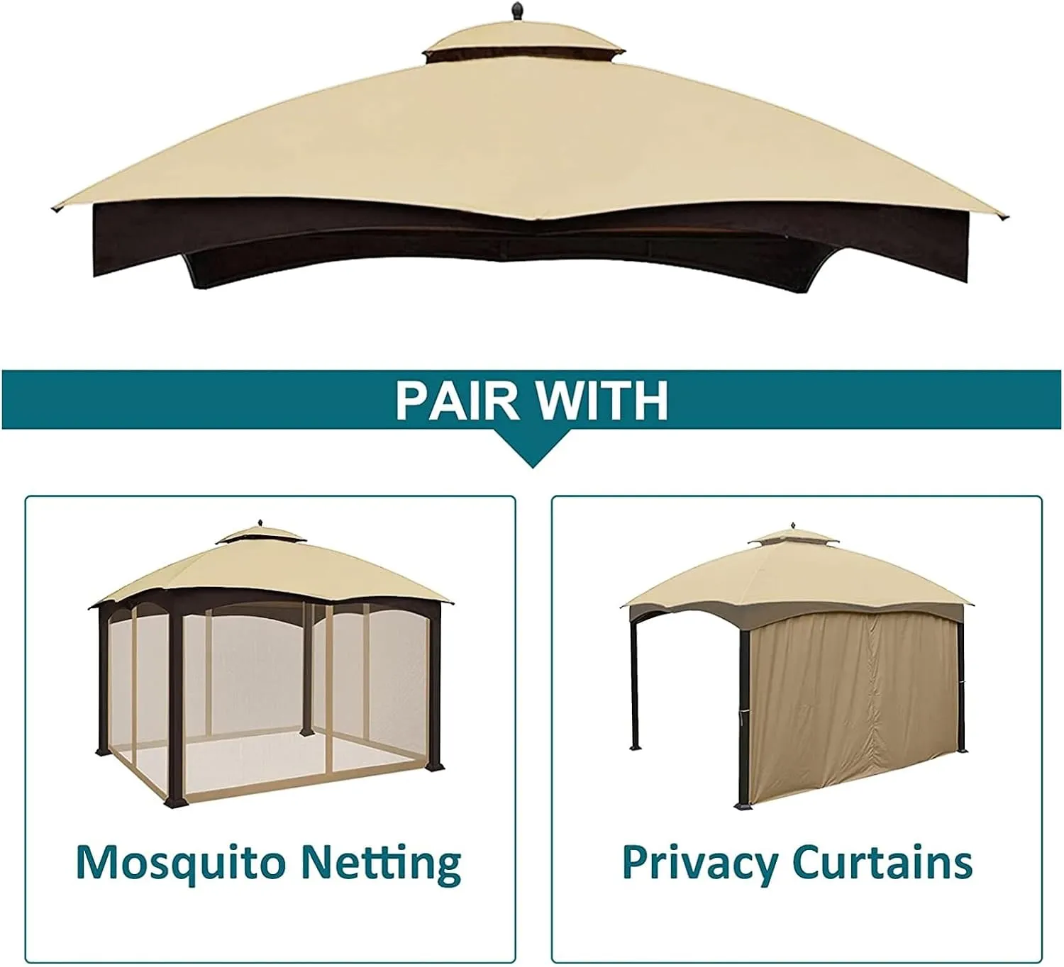 Wonwon Gazebo Replacement Canopy Top Cover 10X12 Double Tiered Canopy Roof for Lowe's Allen Roth Gazebo Model #GF-12S004BTO/GF-12S004B-1 (Beige), Beige-12ft-ZPD