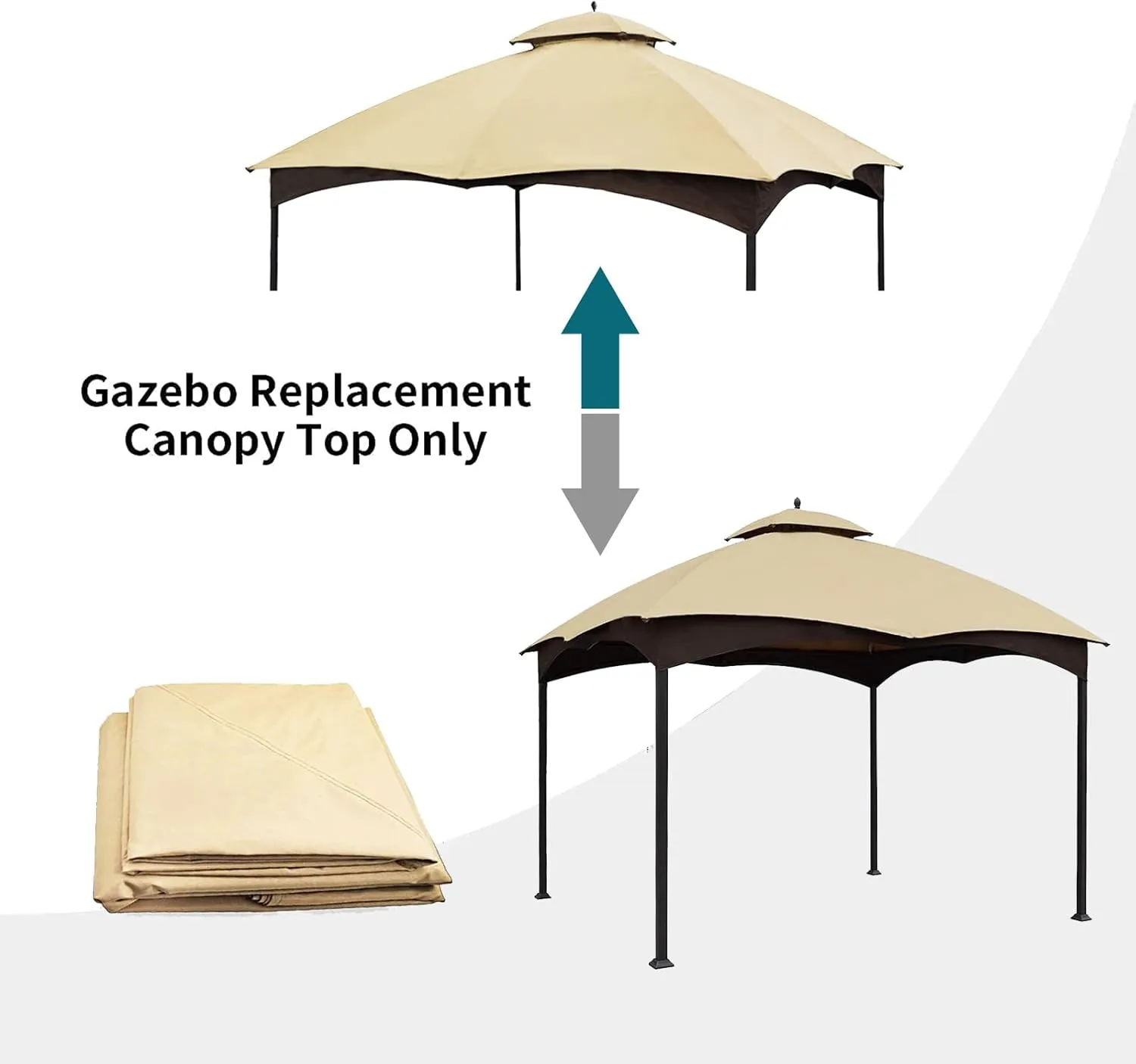 Wonwon Gazebo Replacement Canopy Top Cover 10X12 Double Tiered Canopy Roof for Lowe's Allen Roth Gazebo Model #GF-12S004BTO/GF-12S004B-1 (Beige), Beige-12ft-ZPD