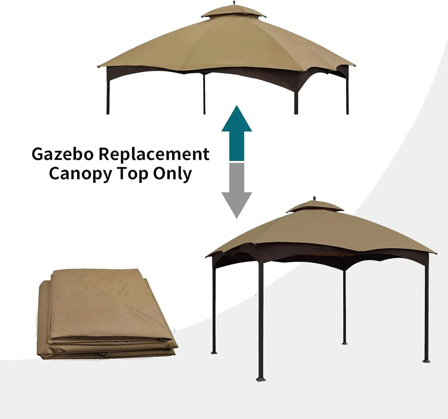 Wonwon Gazebo Replacement Canopy Top Cover 10X12 Double Tiered Canopy Roof for Lowe's Allen Roth Gazebo Model #GF-12S004BTO/GF-12S004B-1 (Khaki)