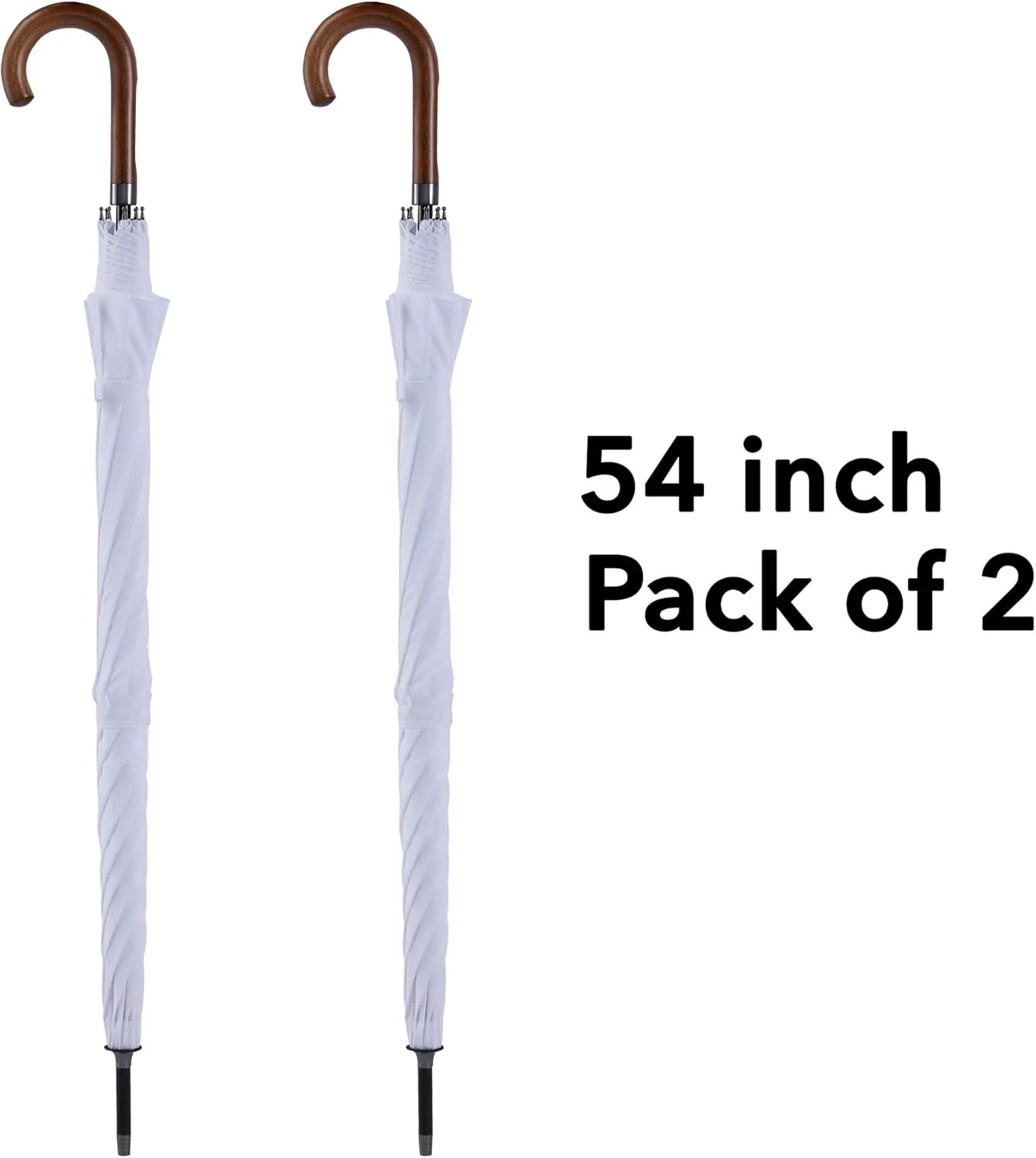 Wooden J-Handle Umbrella, 54/62 / 68 inch, UV & Classic Versions, Large Windproof Stick Umbrella, Auto Open for Men and Women Golf umbrella (white, 54”Black-pack-of-2)
