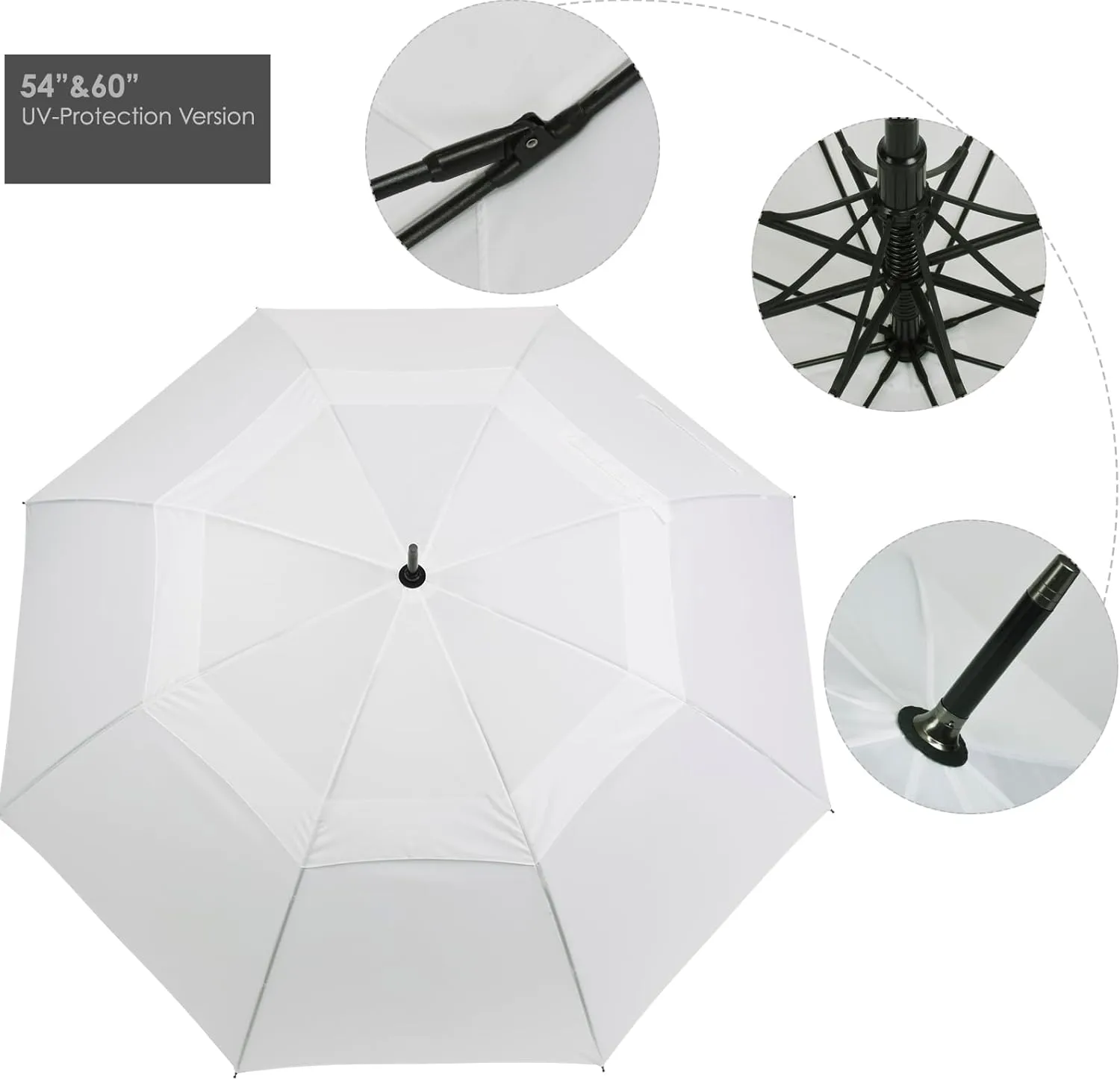 Wooden J-Handle Umbrella, 54/62 / 68 inch, UV & Classic Versions, Large Windproof Stick Umbrella, Auto Open for Men and Women Golf umbrella (white, 54”Black-pack-of-2)