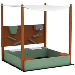 Wooden Kids Sandbox with Canopy, Sand Wall, Bottom Liner, for 3-6 Years, 46" x 44" W x 50", Green