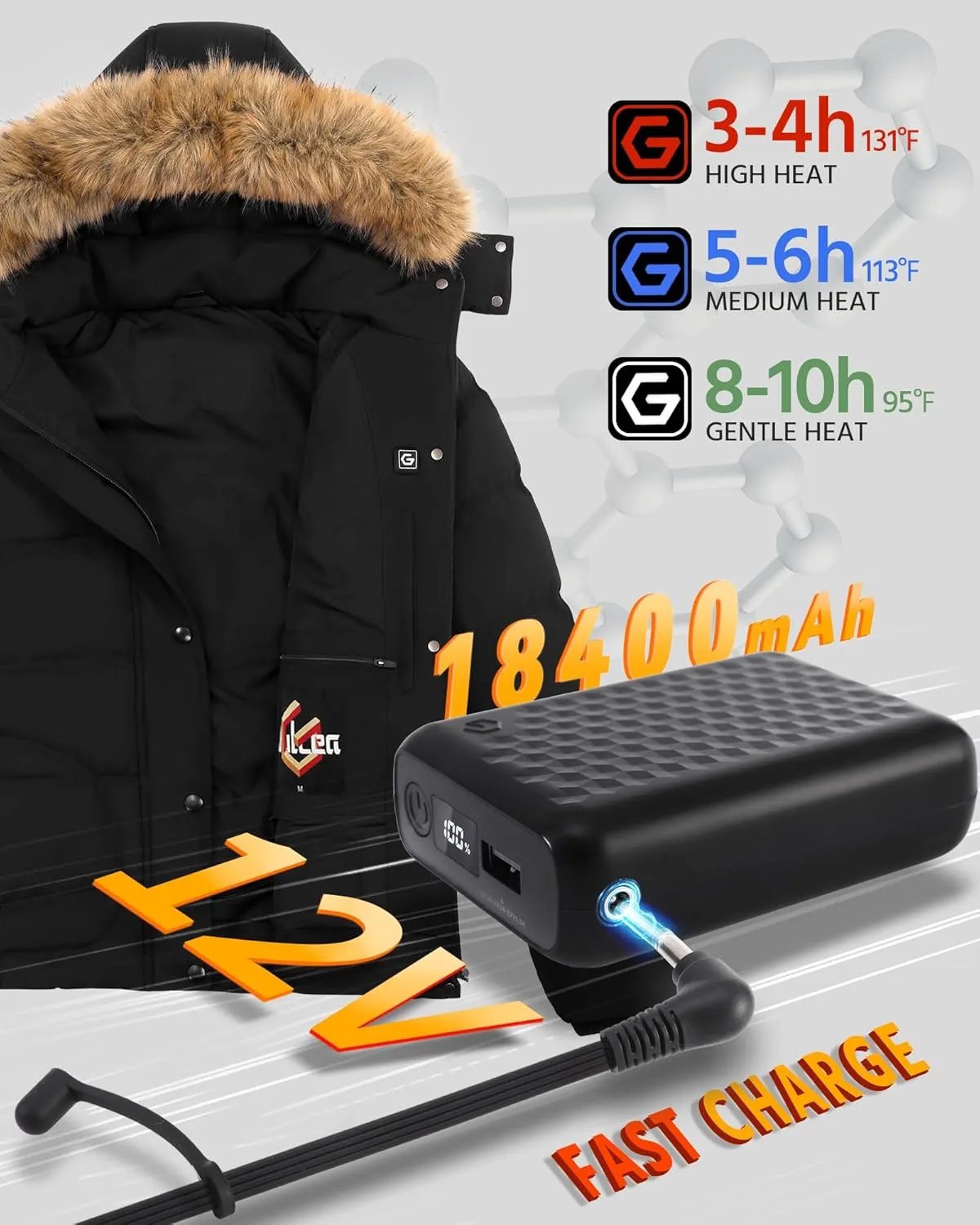 Wulcea Graphene Heated Jacket For Women 12V 18400mAh Fast Charge With Large Capacity
