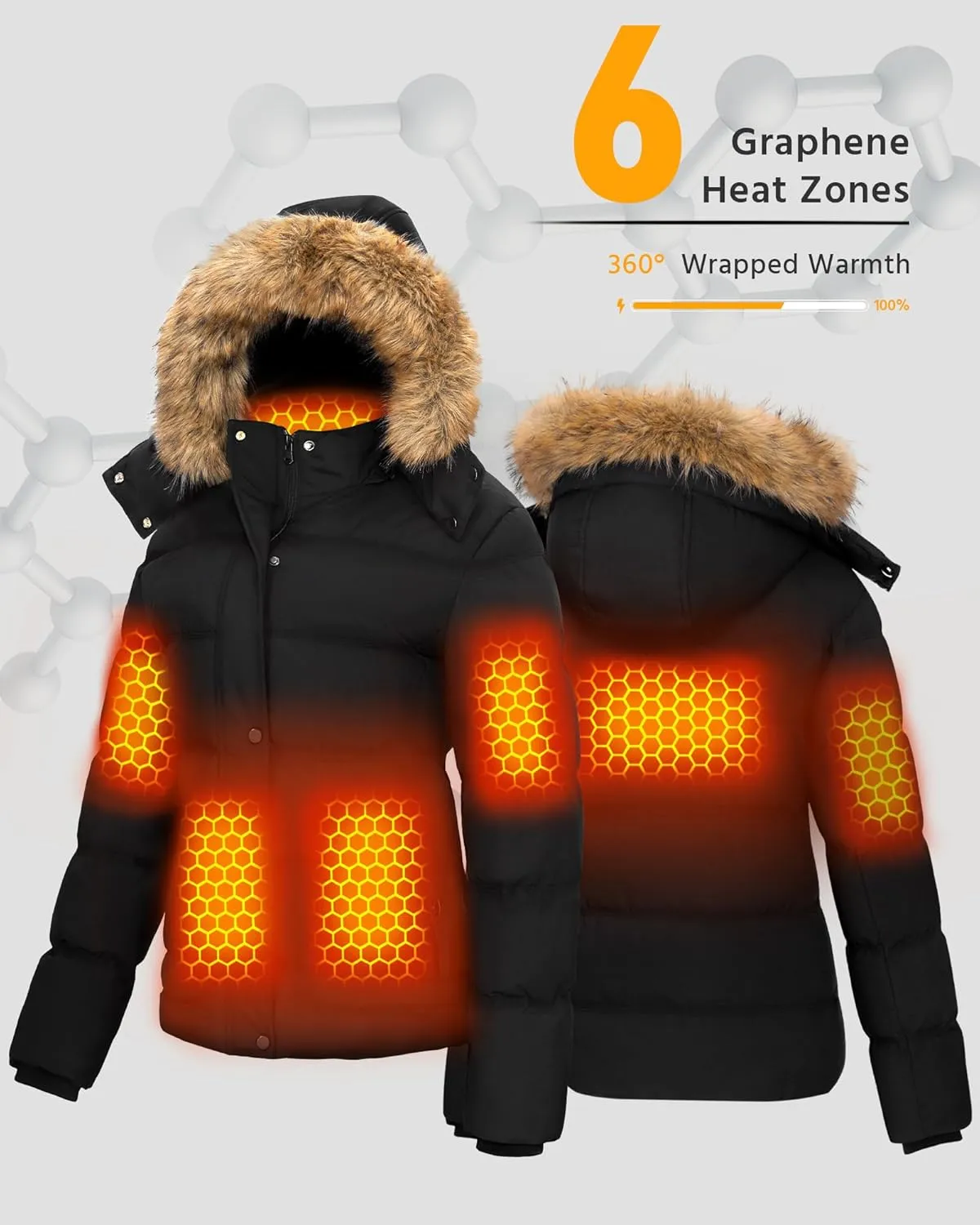 Wulcea Graphene Heated Jacket For Women 12V 18400mAh Fast Charge With Large Capacity