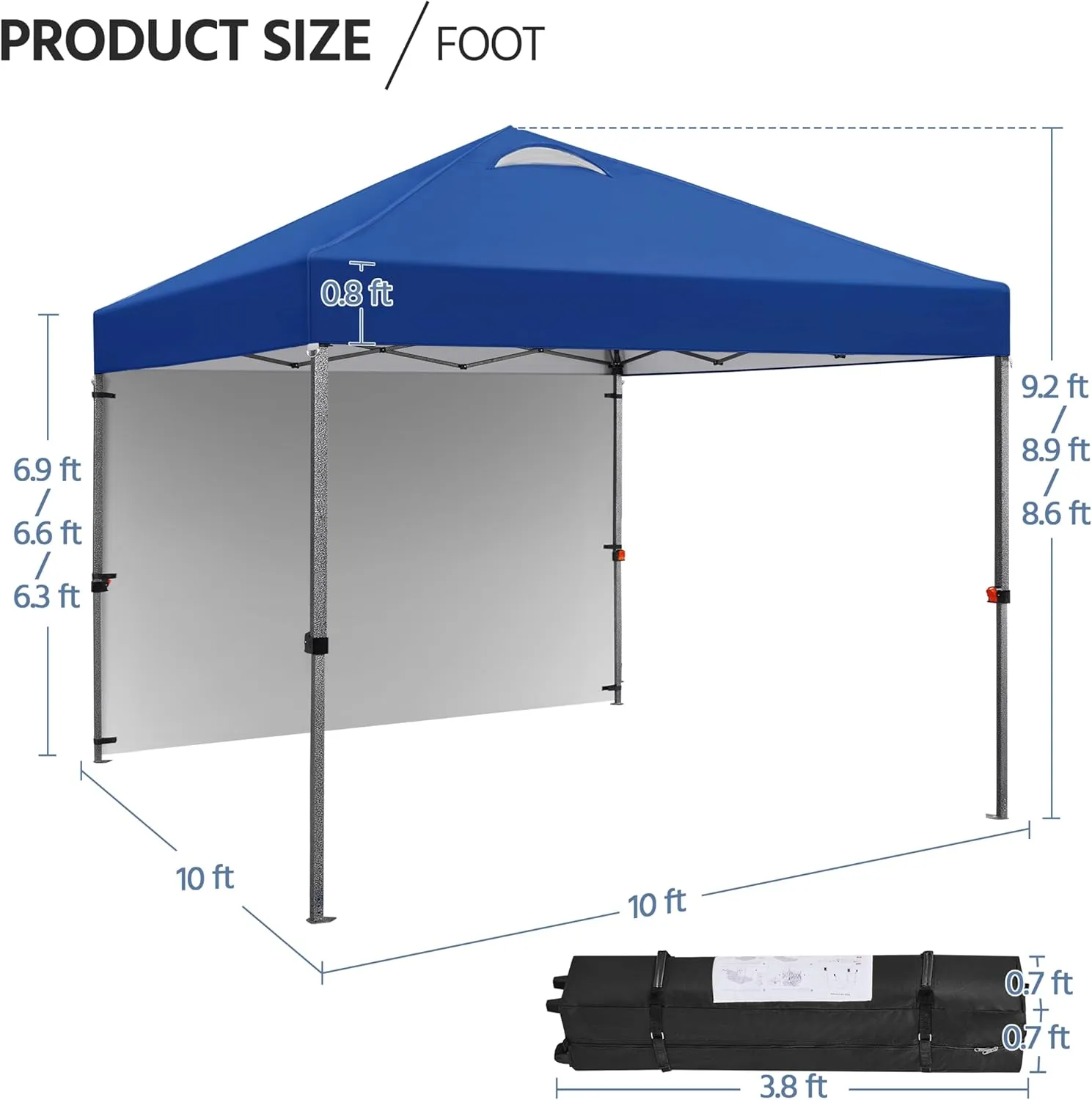 Yaheetech 10x10 Pop up Canopy Tent w/1 Sidewall, Instant Commercial 150D Silver Coated Fabric Outdoor Instant Tent w/Wheeled Bag, 4 Sandbags, 8 Stakes & 4 Ropes for Parties, Camping, Beach, Navy Blue