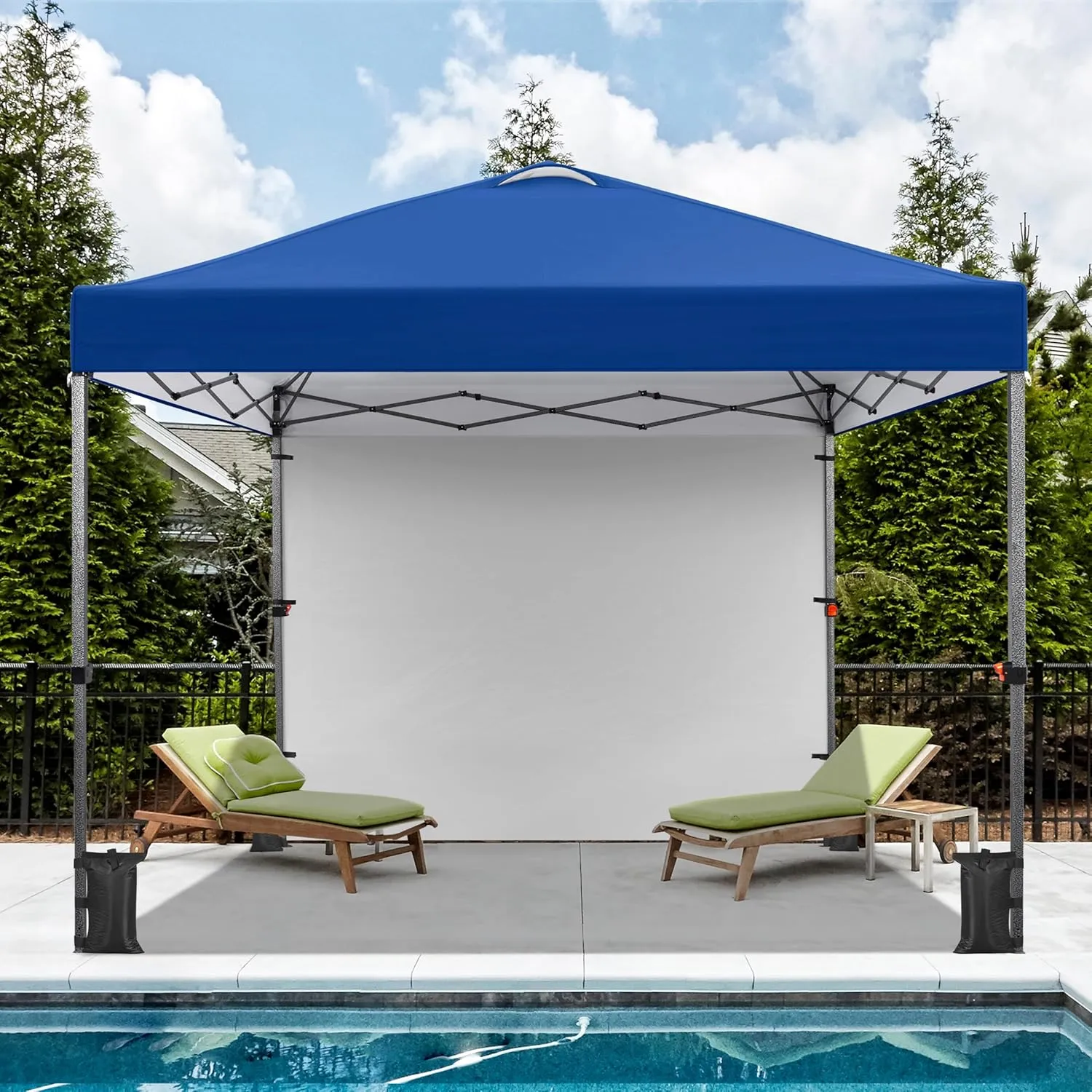 Yaheetech 10x10 Pop up Canopy Tent w/1 Sidewall, Instant Commercial 150D Silver Coated Fabric Outdoor Instant Tent w/Wheeled Bag, 4 Sandbags, 8 Stakes & 4 Ropes for Parties, Camping, Beach, Navy Blue