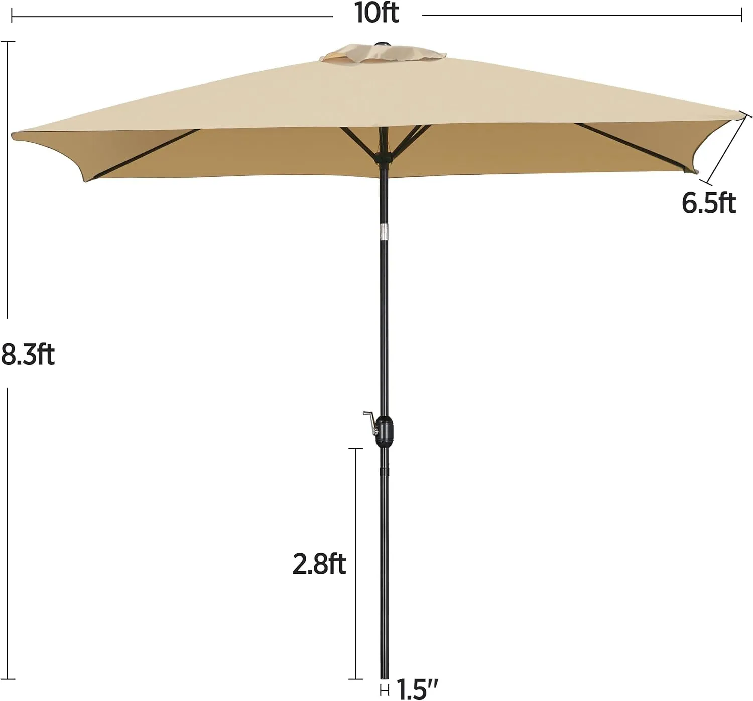 Yaheetech 6.5x10FT Rectangular Outdoor Patio Umbrella Large Market Umbrella w/Push Button Tilt & Crank Lift System & 6 Sturdy Ribs for Garden/Lawn/Beach/Pool/Deck/Backyard - Tan