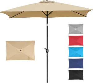 Yaheetech 6.5x10FT Rectangular Outdoor Patio Umbrella Large Market Umbrella w/Push Button Tilt & Crank Lift System & 6 Sturdy Ribs for Garden/Lawn/Beach/Pool/Deck/Backyard - Tan