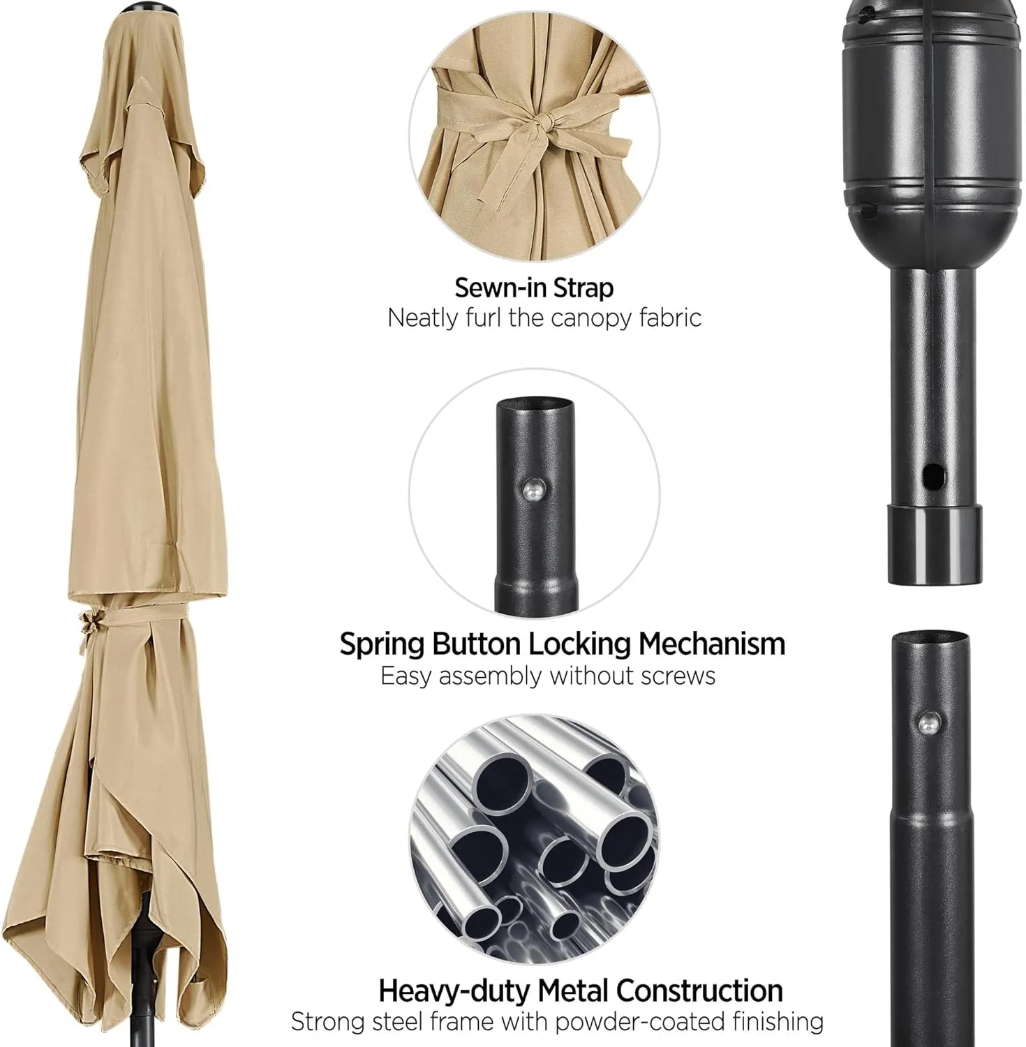 Yaheetech 6.5x10FT Rectangular Outdoor Patio Umbrella Large Market Umbrella w/Push Button Tilt & Crank Lift System & 6 Sturdy Ribs for Garden/Lawn/Beach/Pool/Deck/Backyard - Tan