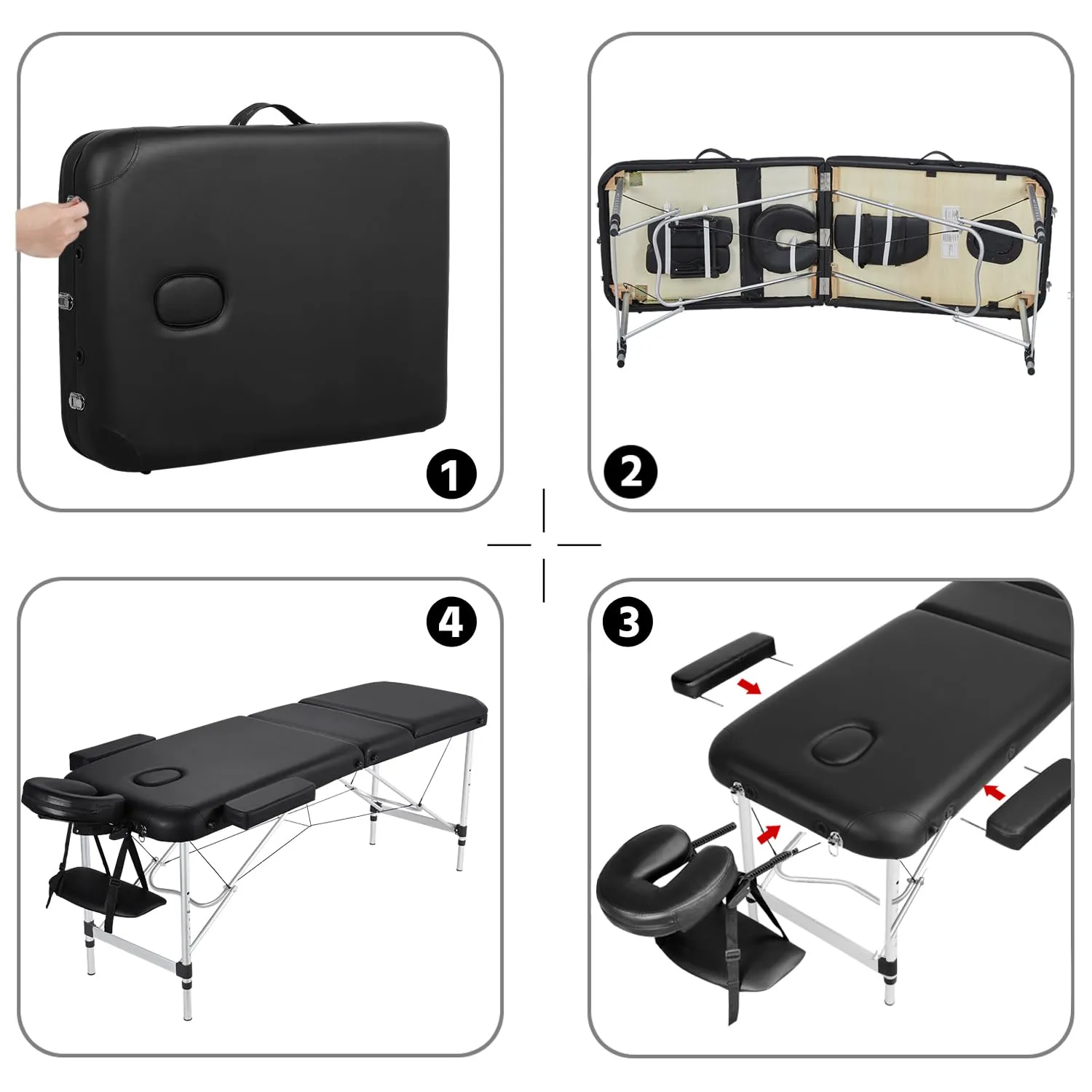 Yaheetech Massage Tables Portable Tattoo Table Adjustable Lash Bed Aluminium 3 Folding Spa Bed with Non-Woven Bag 24 inch Wide Black
