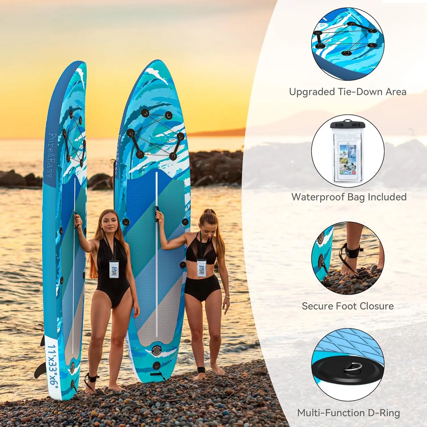 YITAHOME 11 FT Inflatable Stand Up Paddle Board for All Skill Levels, PVC SUP Paddleboard with Complete Accessories, Wide and Non-Slip Comfort Deck for Youth & Adults
