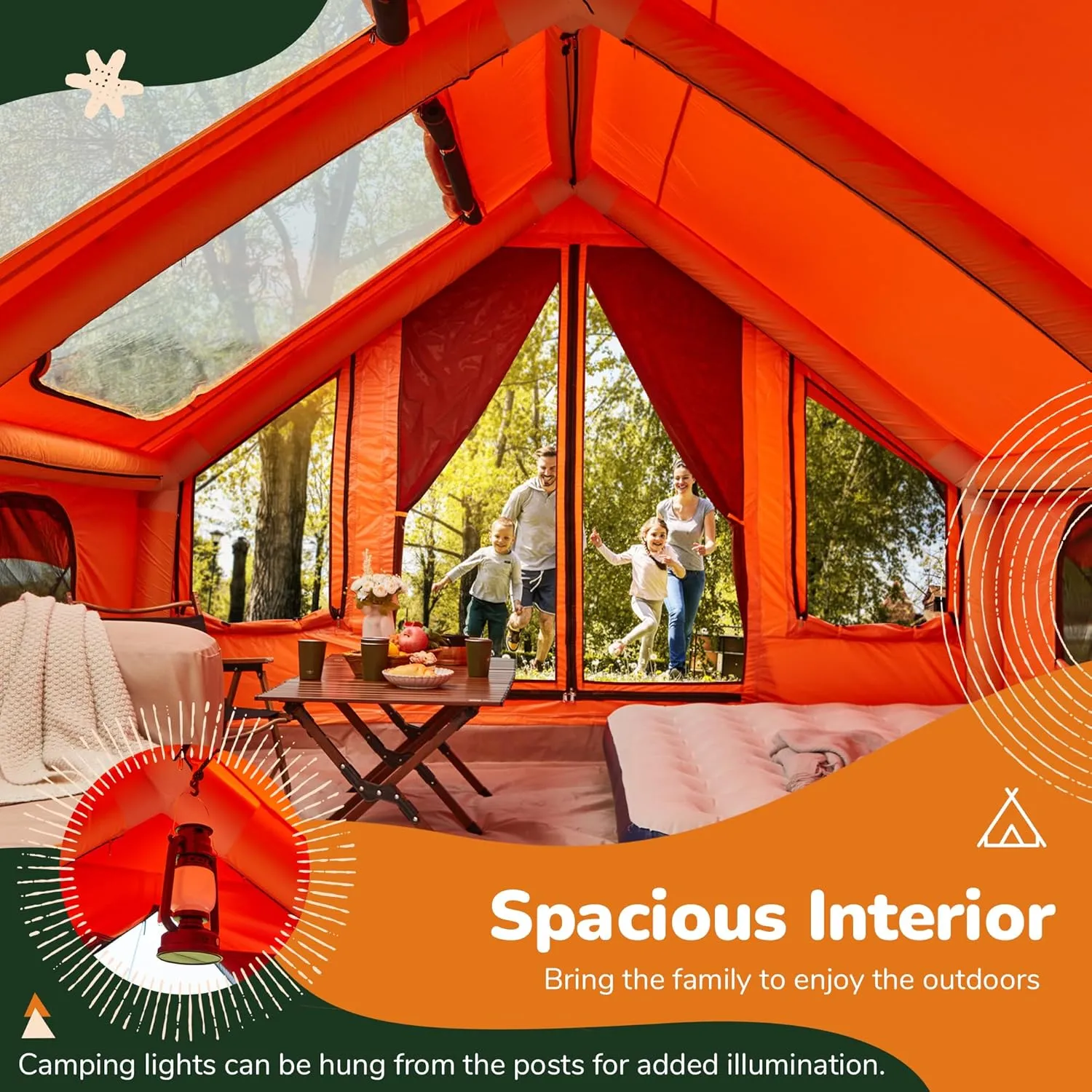 YOLENY Classic Inflatable Camping Tent for 6-12 Person, 4 Season Blow Up Tent with Mesh Windows & Pumps
