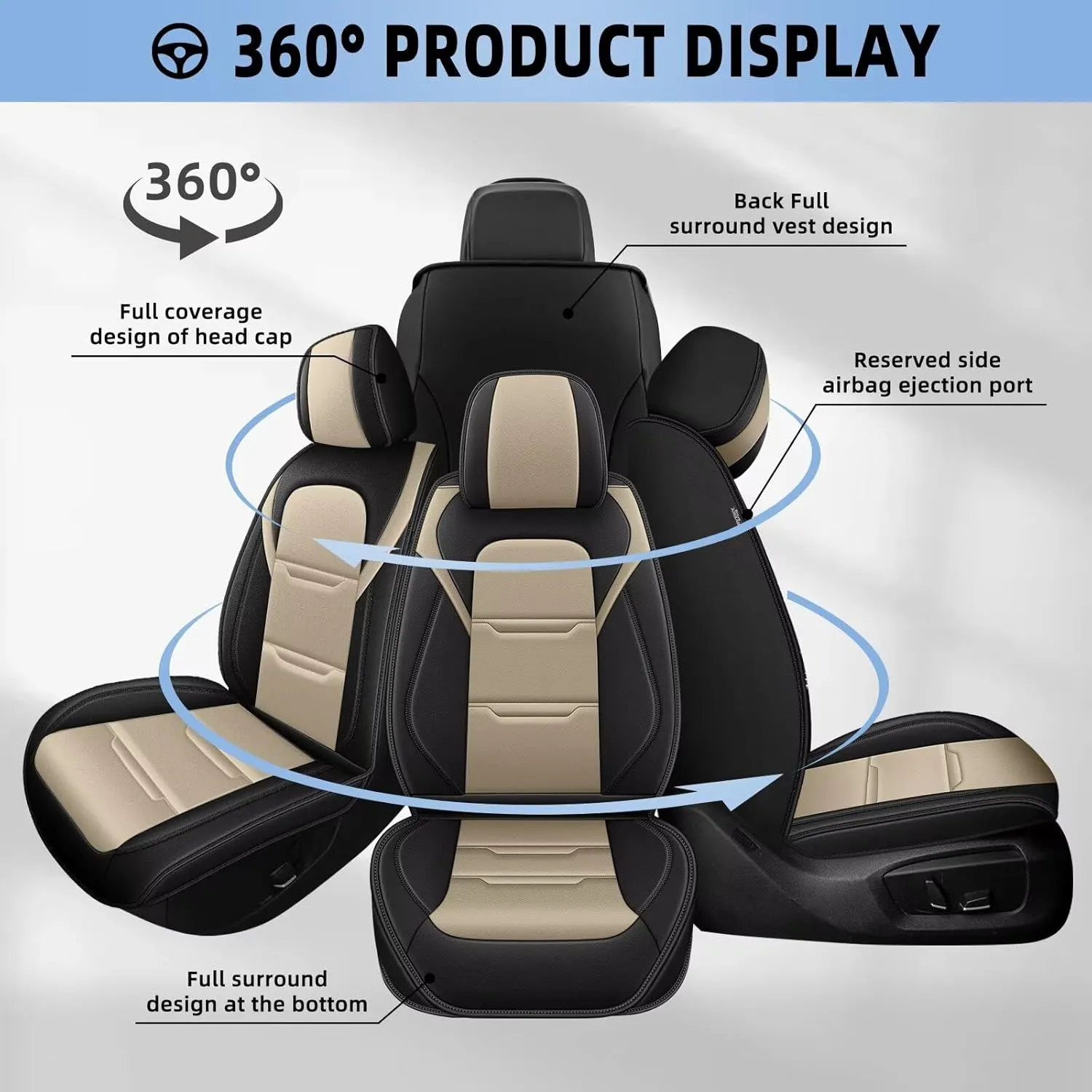 YORKNEIC 2 Front Car Seat Covers for Jeep Wrangler 2007-2024 2025 Faux Leather Waterproof Seat Covers Automotive Seat Protectors Cushions with Airbag Compatible(2 Front Seat,Black&Beige)