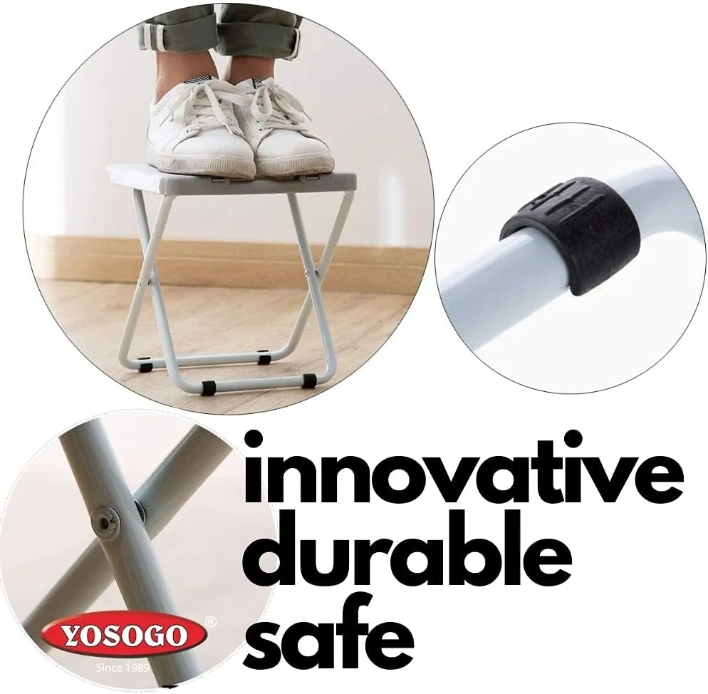 Yosogo Portable Folding Stool, 10” Lightweight Compact Collapsible Chair, Heavy Duty PP, Steel Frame Legs, 250lbs Capacity, Outdoor Travel, Beach, Fishing, BBQ, Camping, Hiking, Picnic, 1 Pack Gray