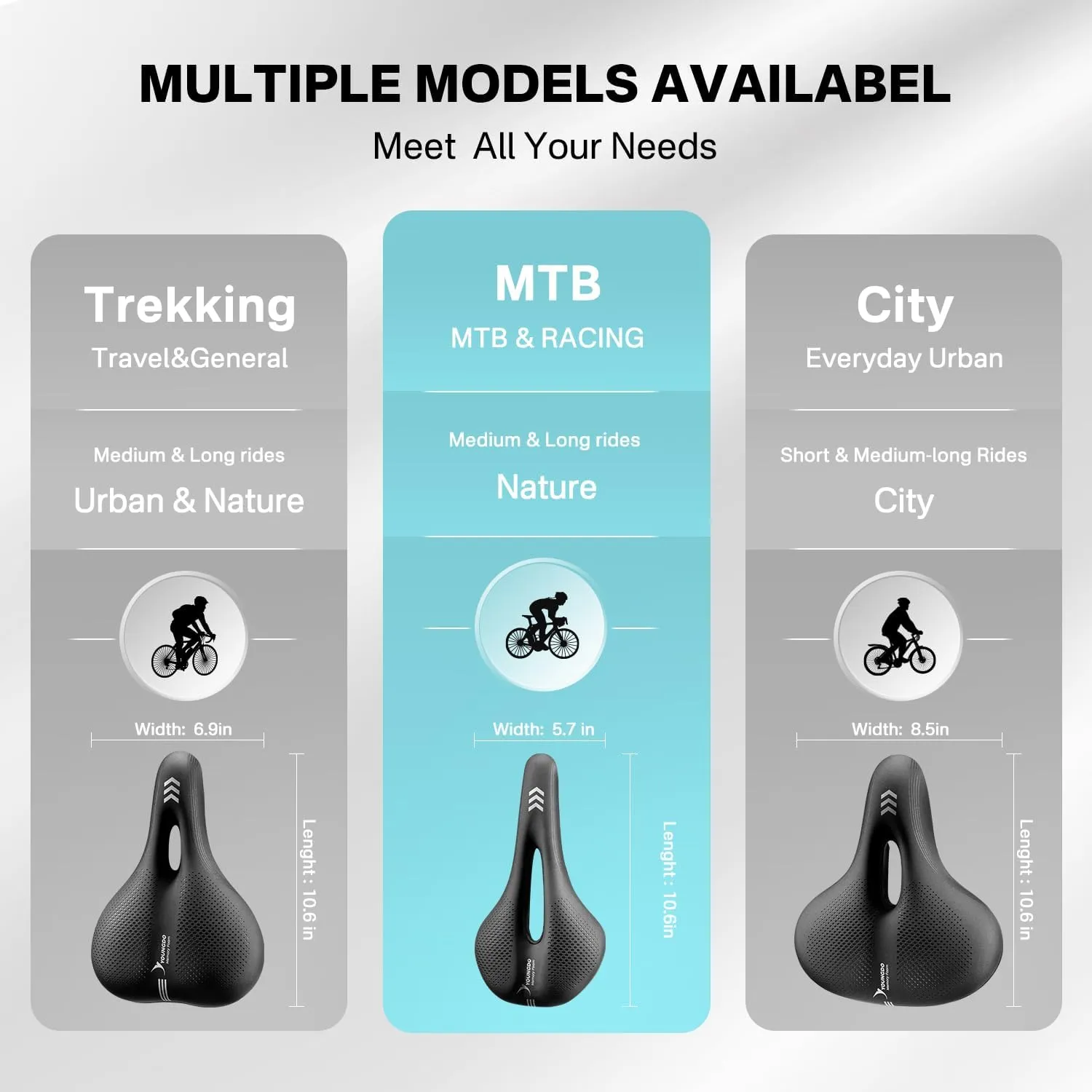 YOUNGDO Waterproof Bike Saddle with Memory Foam, Comfort Bicycle Saddle Seat Cushion Universal Fit, Shock Absorbing fit Peloton Bike Mountain Bike Road Bike Exercise Bike for Men and Women