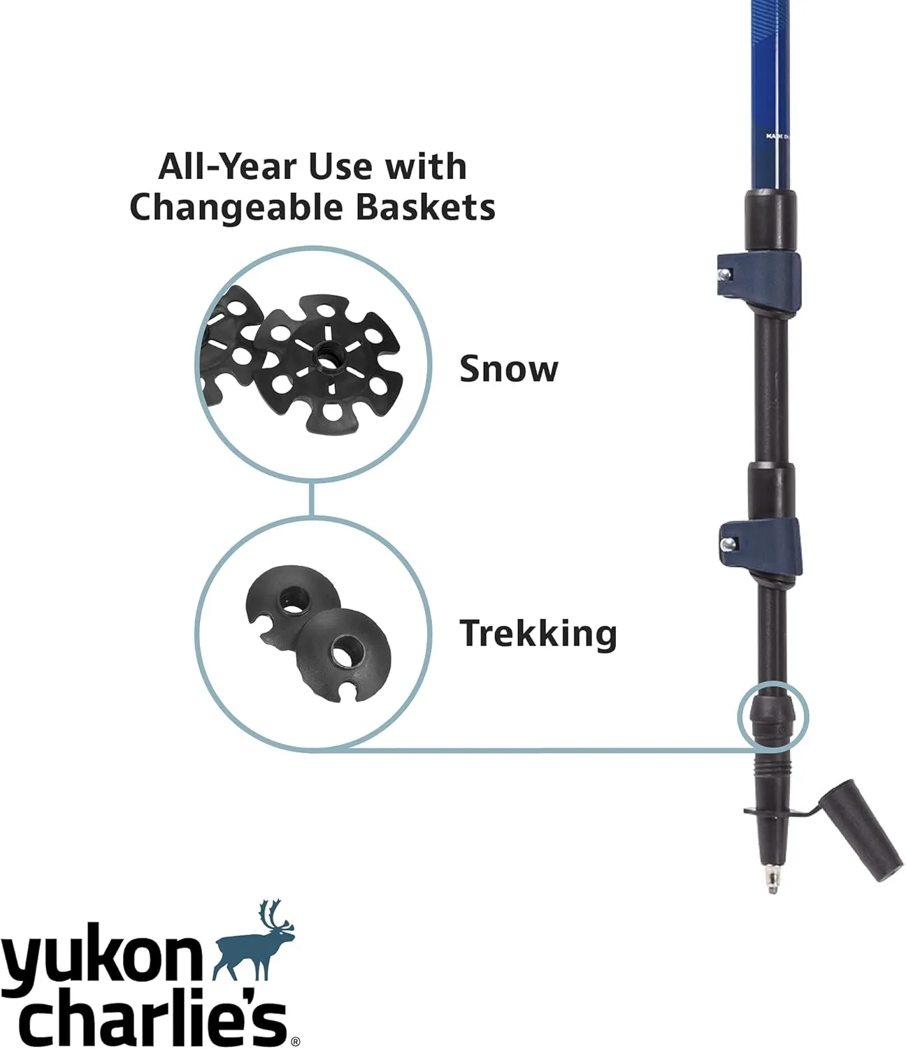 Yukon Charlie's Sherpa Trekking Poles, Twist Lock Adjustment System, Hiking Poles and Snow Baskets, Multiple Styles & Sizes