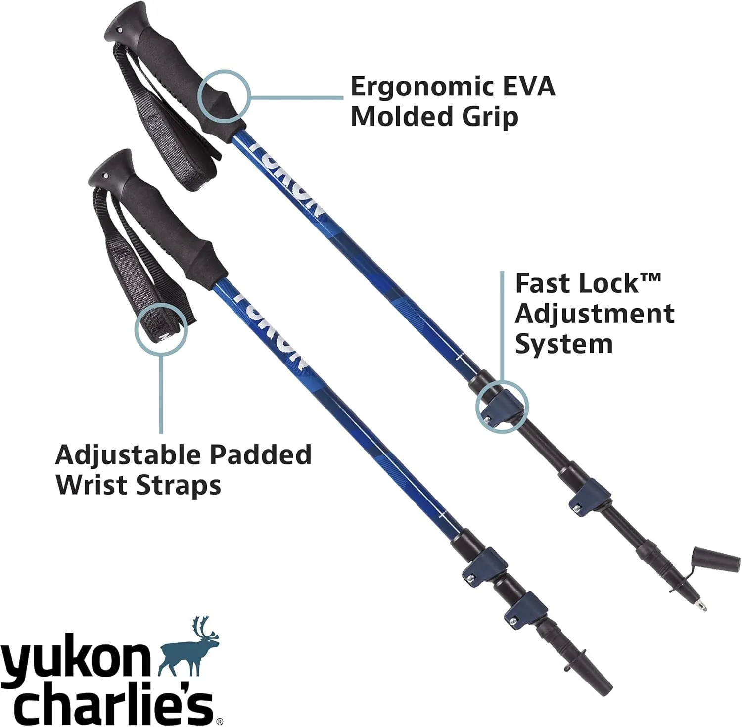 Yukon Charlie's Sherpa Trekking Poles, Twist Lock Adjustment System, Hiking Poles and Snow Baskets, Multiple Styles & Sizes