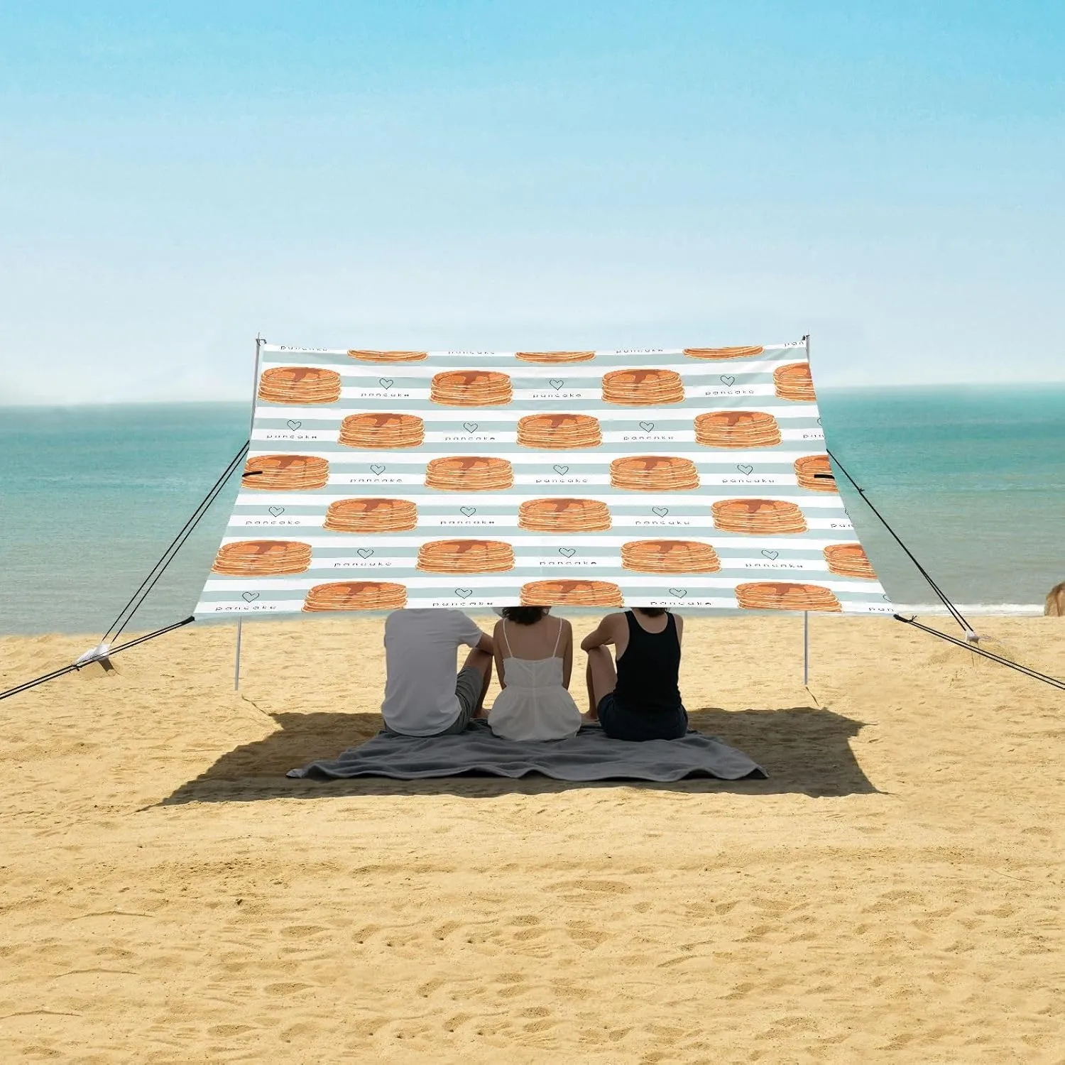 Yummy Pancakes and Honey Beach Canopy Tent Anti-UV & Wind Resistant, Sweet Camping Sun Shelter Easy Setup Portable,Outdoor Shade Tents with Sandbags,Sand Shovels,Ground Pegs & Stability Poles