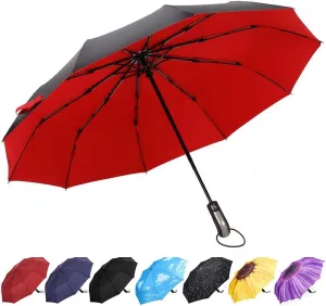 YumSur Compact Travel Umbrella - Windproof, Reinforced Canopy, Tested in 60mph Winds, Strong Reinforced Windproof Umbrella, One Touch Auto Open/Close for Men & Women