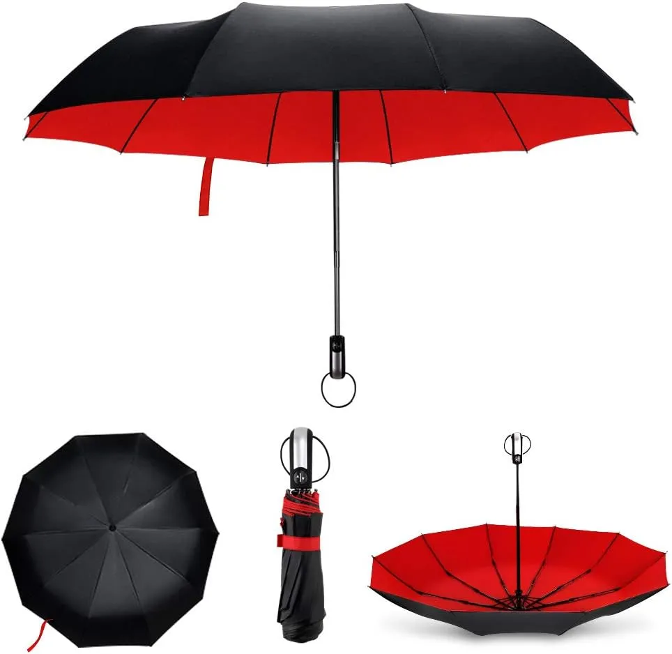 YumSur Compact Travel Umbrella - Windproof, Reinforced Canopy, Tested in 60mph Winds, Strong Reinforced Windproof Umbrella, One Touch Auto Open/Close for Men & Women
