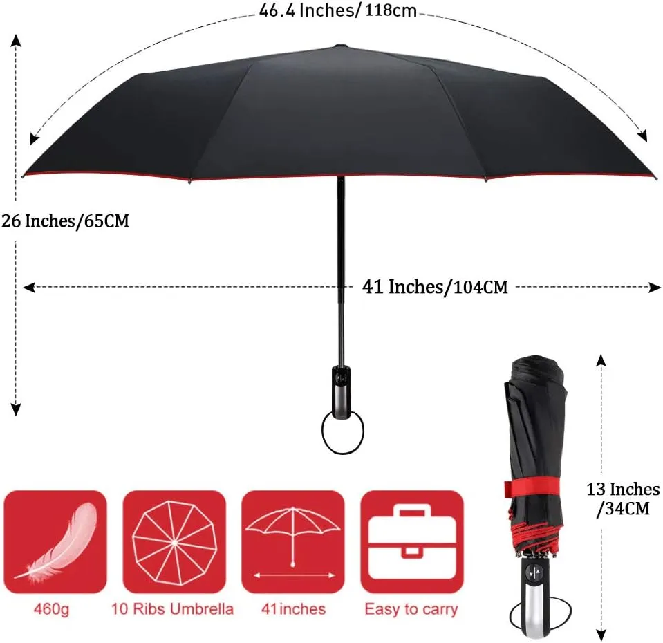 YumSur Compact Travel Umbrella - Windproof, Reinforced Canopy, Tested in 60mph Winds, Strong Reinforced Windproof Umbrella, One Touch Auto Open/Close for Men & Women