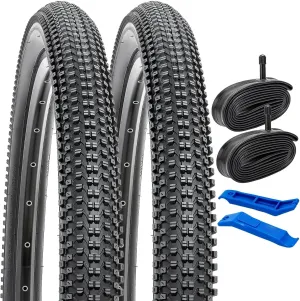 YUNSCM 2-PCS 26" Mountain Bike Tires 26x2.35/57-559 and 26" Heavy Duty Bike Tubes Schrader Valve Compatible with Off Road Bike 26x2.25 26 x 2.30 26 x 2.35 Bicycle Tires and Tubes (Y-708)