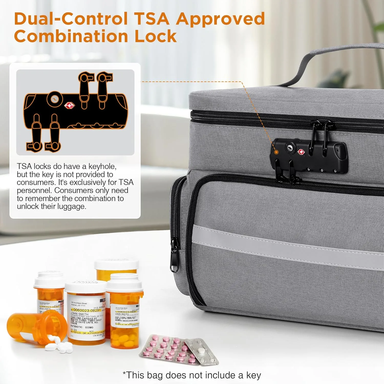 Zannaki Medicine Bag with 3 Removable Pouches, First Aid Bags Empty with Combination Lock, Double Layers Pill Bottle Organizer with Shoulder Strap, Large Medication Travel Storage for Medical Supplies