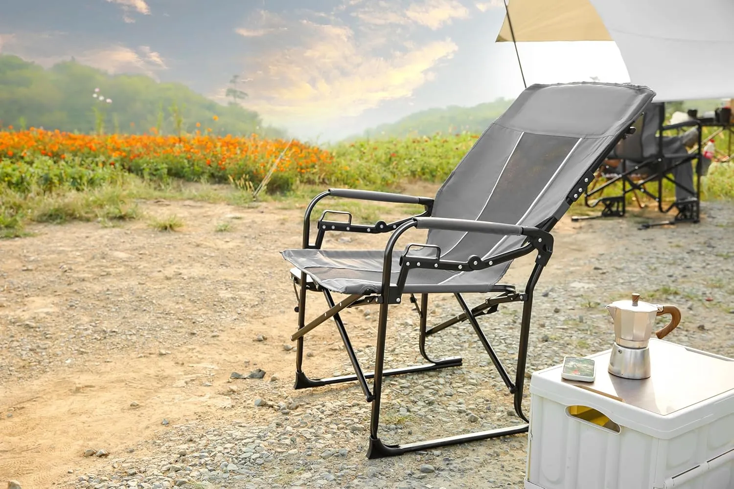 ZeHuoGe Camping Director Chair, Heavy Duty Portable Folding Chair with Side Table for Travel,Beach (Gray)