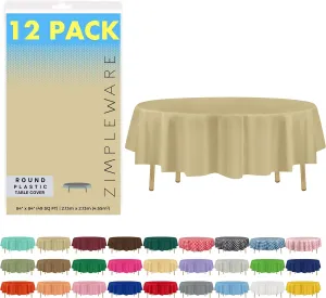 ZIMPLEWARE Premium Beige Plastic Table Cloth Disposable (12 Pack) Round Tablecloth (84in) Party Table Cloths Disposable, Perfect Table Cloth Round Cover for Any Table Up to 6 Feet