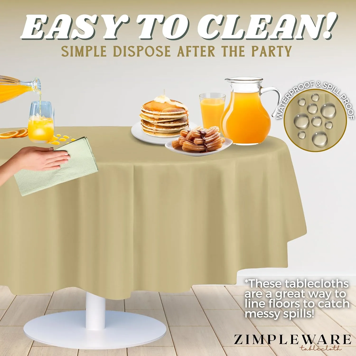 ZIMPLEWARE Premium Beige Plastic Table Cloth Disposable (12 Pack) Round Tablecloth (84in) Party Table Cloths Disposable, Perfect Table Cloth Round Cover for Any Table Up to 6 Feet