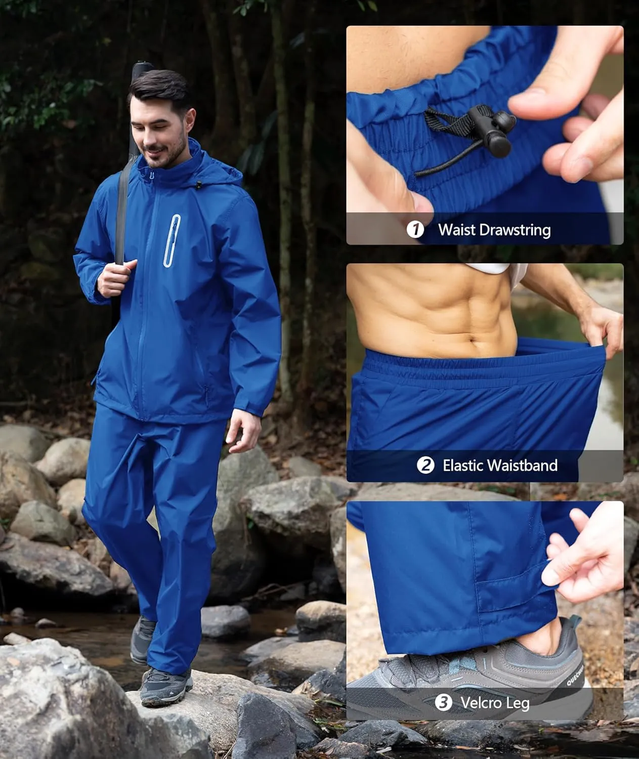 ZITY Rain Suit for Men Women Unisex Waterproof Golf Rain Gear Lightweight Breathable Mesh Waterpoof Zipper Pockets