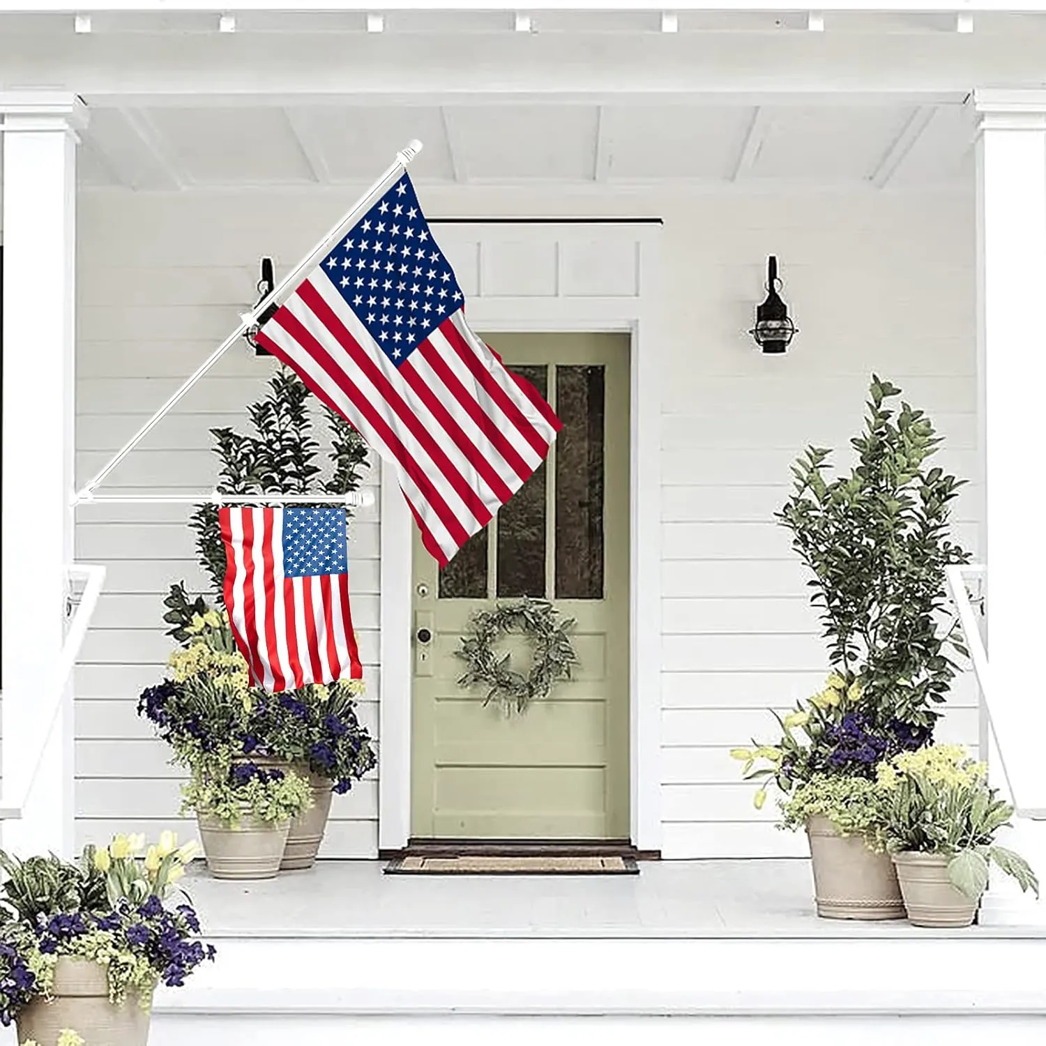 ZMTECH Flag Pole - Upgraded Bracket, (2 Packs) 6 FT Stainless Steel Flag Poles for Outside House, Residential or Commerical, Tangle Free Flag Pole Kit for American Flag (Without Flag, White)
