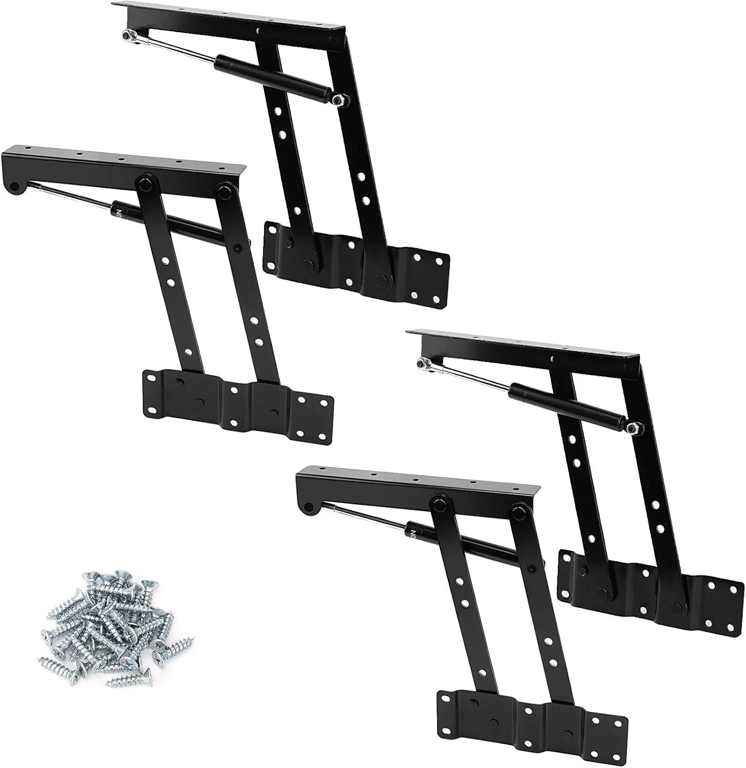 ZOENHOU 2 Pairs 4 PCS 150N Folding Gas Hydraulic Lift Up Table Mechanism, 9.5 Inch Lift Up Top Hinge, Modern Coffee Table Lifting Frame Mechanism Hinge for Furniture Hardware Accessories with Screws