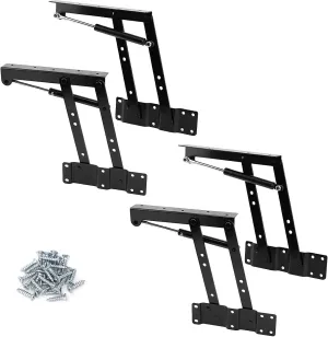 ZOENHOU 2 Pairs 4 PCS 150N Folding Gas Hydraulic Lift Up Table Mechanism, 9.5 Inch Lift Up Top Hinge, Modern Coffee Table Lifting Frame Mechanism Hinge for Furniture Hardware Accessories with Screws