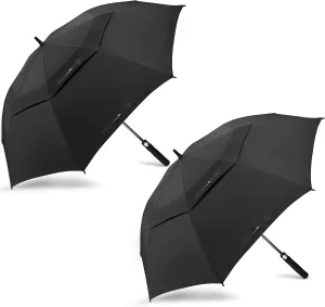 ZOMAKE 2 Pack Large Golf Umbrella 54 Inch - Double Canopy Vented Golf Umbrellas for Rain Windproof Automatic Open Golf Push Cart Umbrella Black Oversize Stick Umbrellas for Men Women