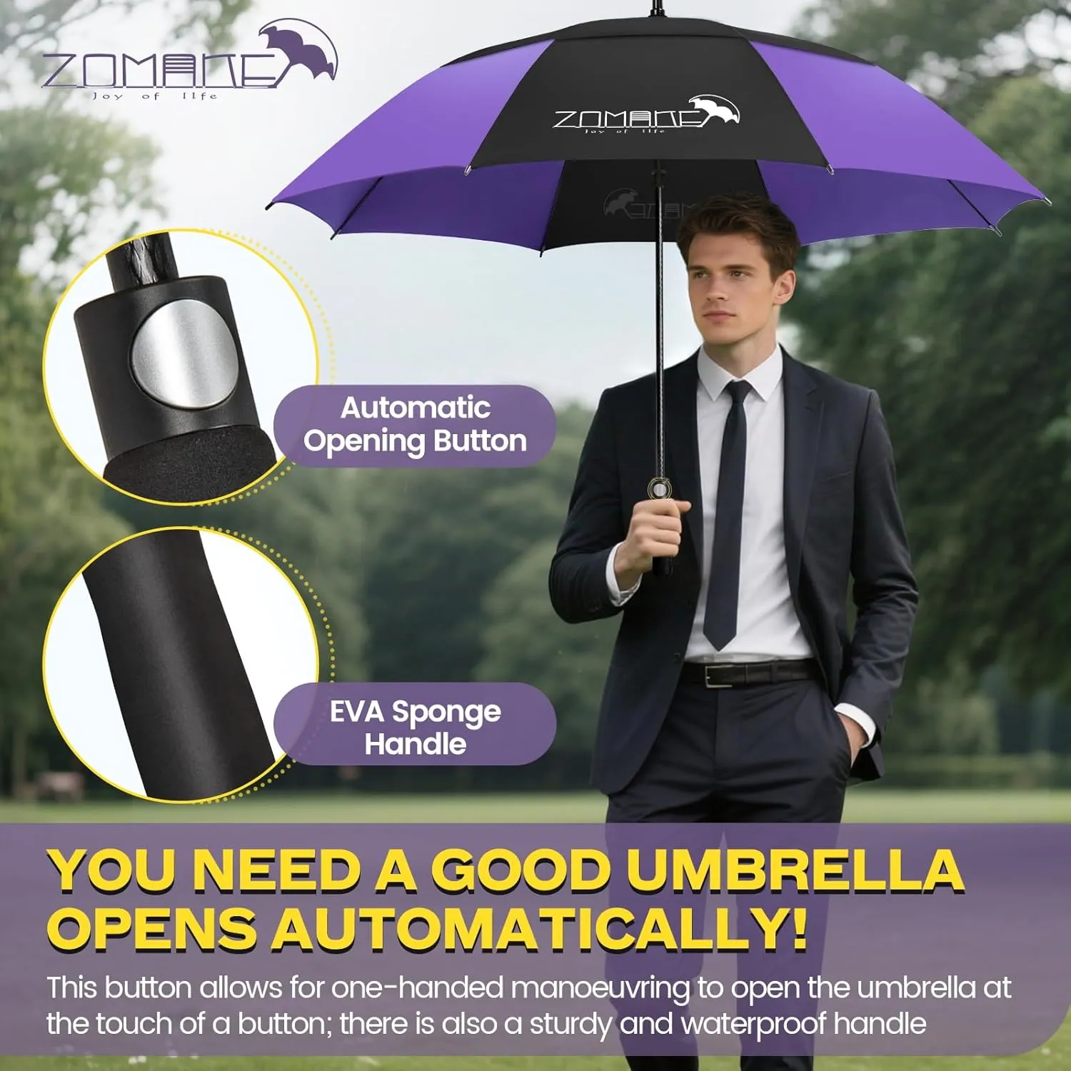 ZOMAKE 62/68 Inch Golf Umbrella Extra Large Oversized Umbrella Windproof Automatic Open with Double Canopy Vented for Rain