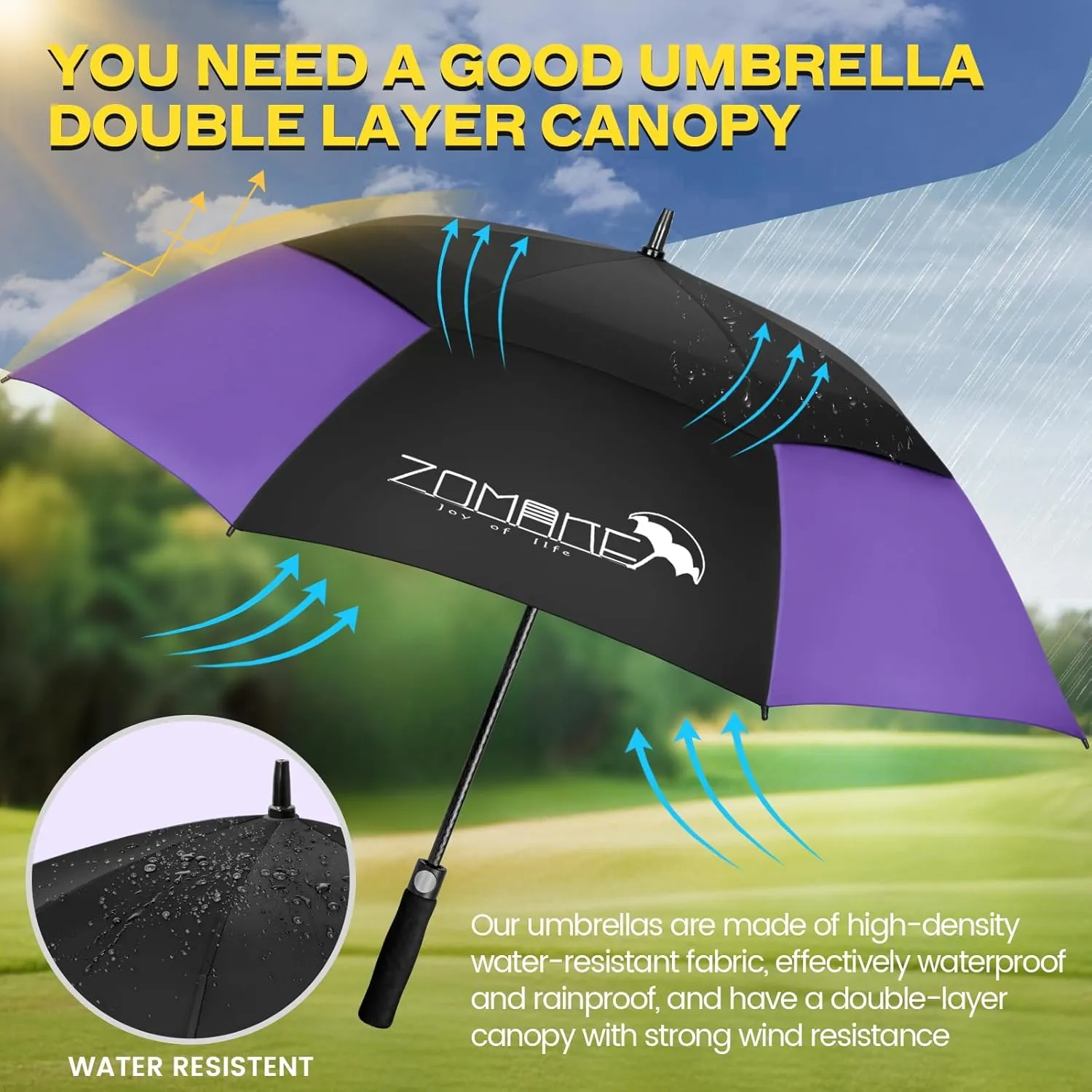 ZOMAKE 62/68 Inch Golf Umbrella Extra Large Oversized Umbrella Windproof Automatic Open with Double Canopy Vented for Rain