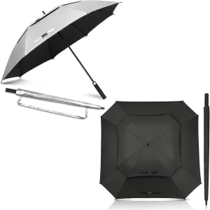 ZOMAKE 62" Large Golf Umbrella UV Protection - Double Canopy Vented Golf Umbrellas Oversize for Rain Windproof Automatic Sun Blocking Umbrella Golf Push Cart Umbrella XXL for Men (Silver Black&Black)