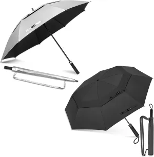 ZOMAKE 62" Large Golf Umbrella UV Protection - Double Canopy Vented Golf Umbrellas Oversize for Rain Windproof Automatic Sun Blocking Umbrella Golf Push Cart Umbrella XXL for Men(Silve Black&Black)