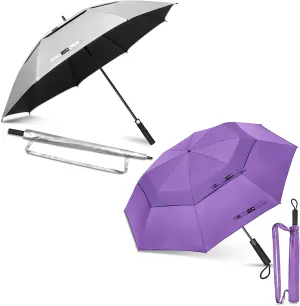 ZOMAKE 62" Large Golf Umbrella UV Protection - Double Canopy Vented Golf Umbrellas Oversize for Rain Windproof Automatic Sun Blocking Umbrella Golf Push Cart Umbrella XXL for Men(Silve Black&Purple)