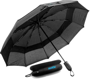 Zooblu WindFarer - Heavy Duty Windproof Travel Umbrella with Case - Auto Open and Close