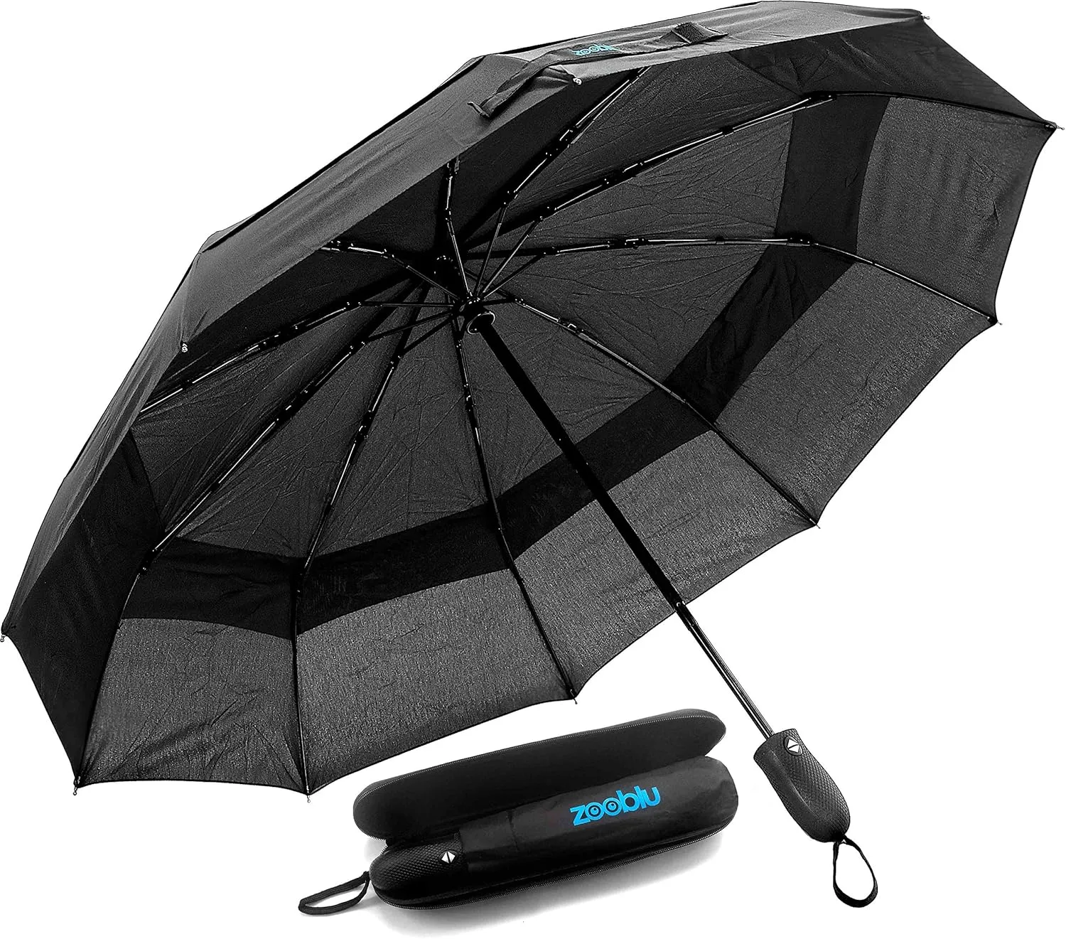 Zooblu WindFarer - Heavy Duty Windproof Travel Umbrella with Case - Auto Open and Close