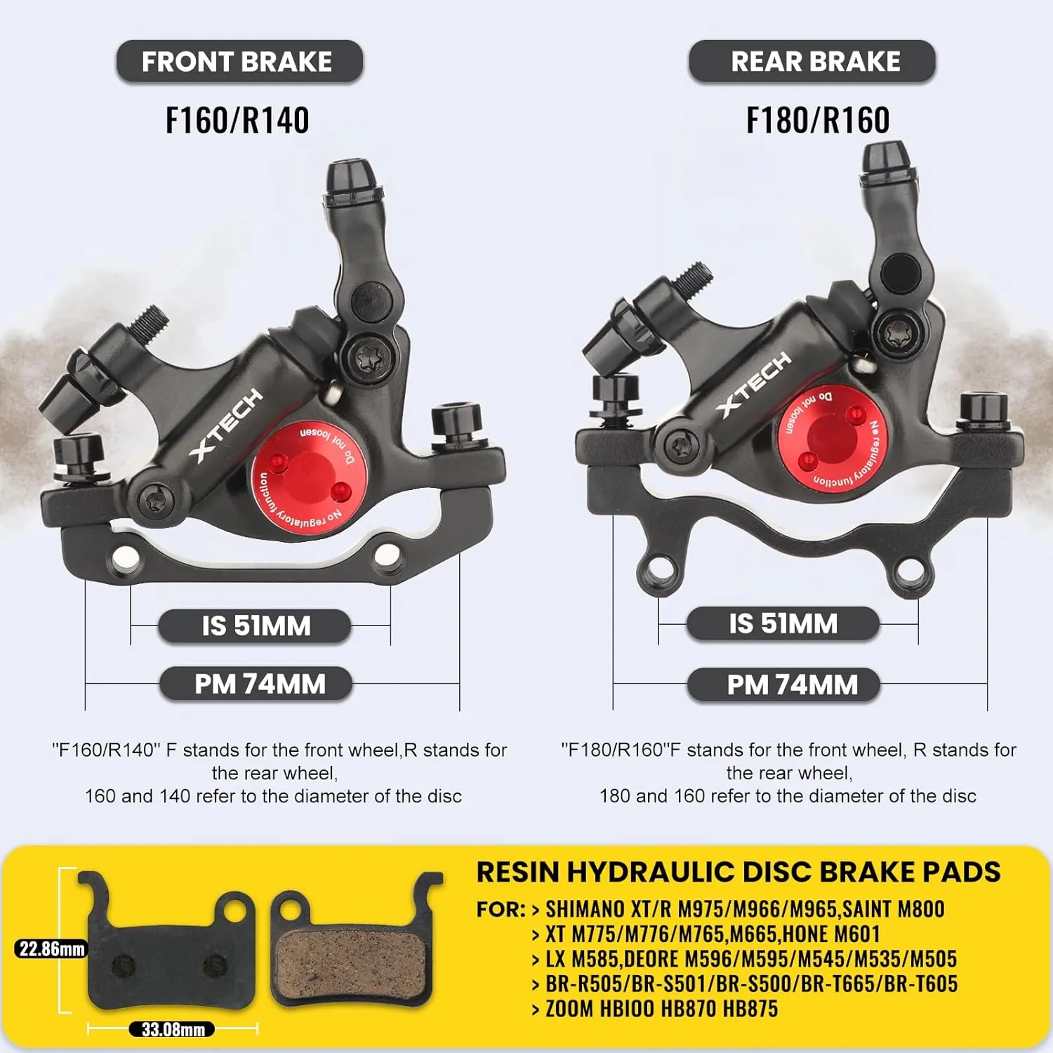 Zoom Hydraulic Disc Brake Calipers: HB-100 MTB Bike Disc Brakes Front & Rear Caliper Set for Mountain, Road Bicycle and E-Bike